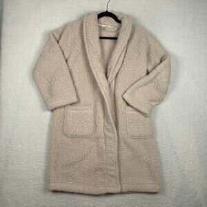 Pottery Barn Womens Size S Teddy Bear Sherpa Robe Pink Belted Sleep Relax Lounge